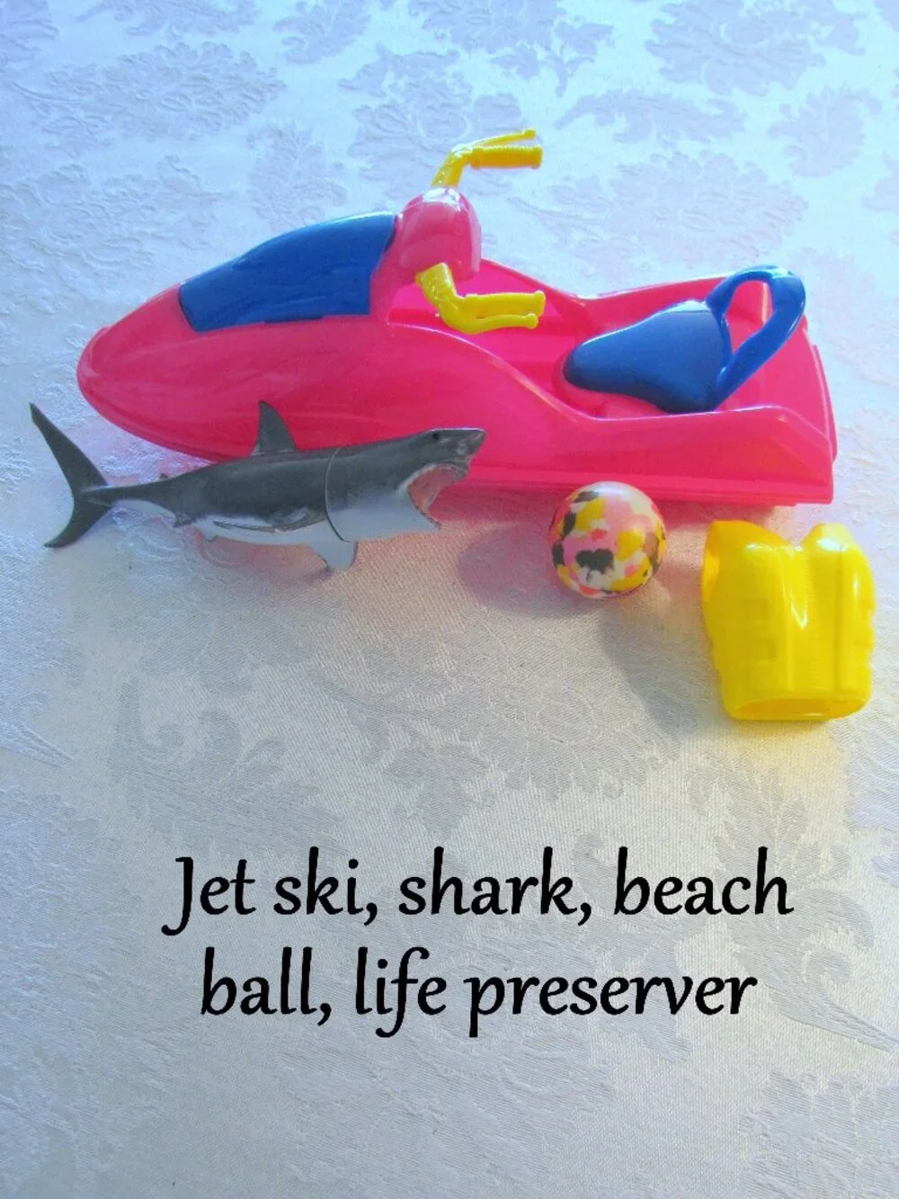BARBIE + JET SKI + SHARK, 1978 TAN BARBIE w BEAUTIFUL STREAKED HAIR; POOL FUN!